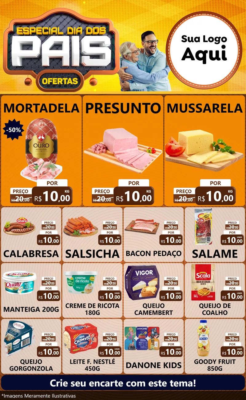 Modelo de Encarte para Encarte Grande com o tema Especial Dia dos Pais para Frios e Laticínios