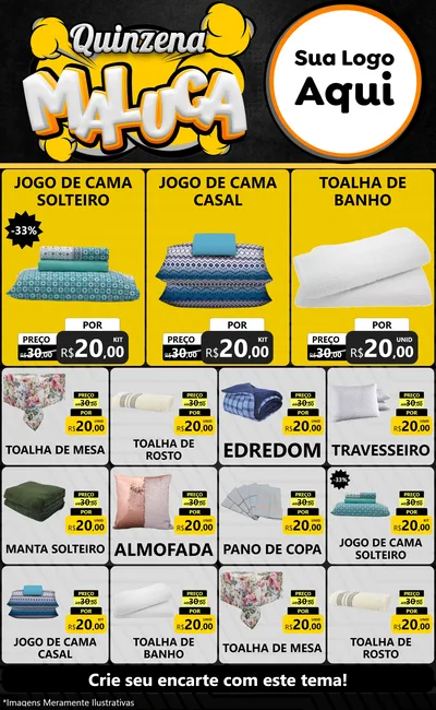 Modelo de Encarte para Encarte Grande com o tema Quinzena Maluca para Cama, Mesa e Banho