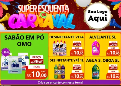 Modelo de Encarte para Encarte A4 Horizontal com o tema Super Esquenta de Carnaval para Produtos de Limpeza