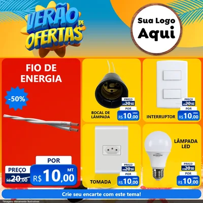Modelo de Rede Social para Feed Facebook com o tema Verão de Ofertas para Materiais Elétricos