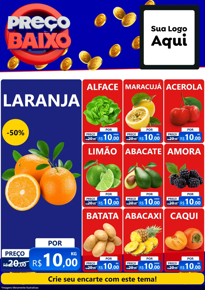 Modelo de Encarte para Encarte A4 Vertical com o tema Preço Baixo para Hortifrúti