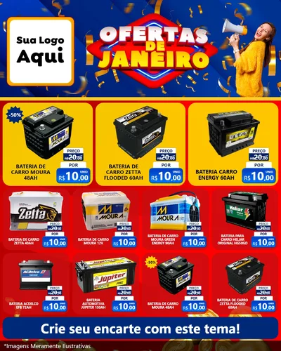 Modelo de Rede Social para Feed Instagram com o tema Ofertas de Janeiro para Baterias Elétricas