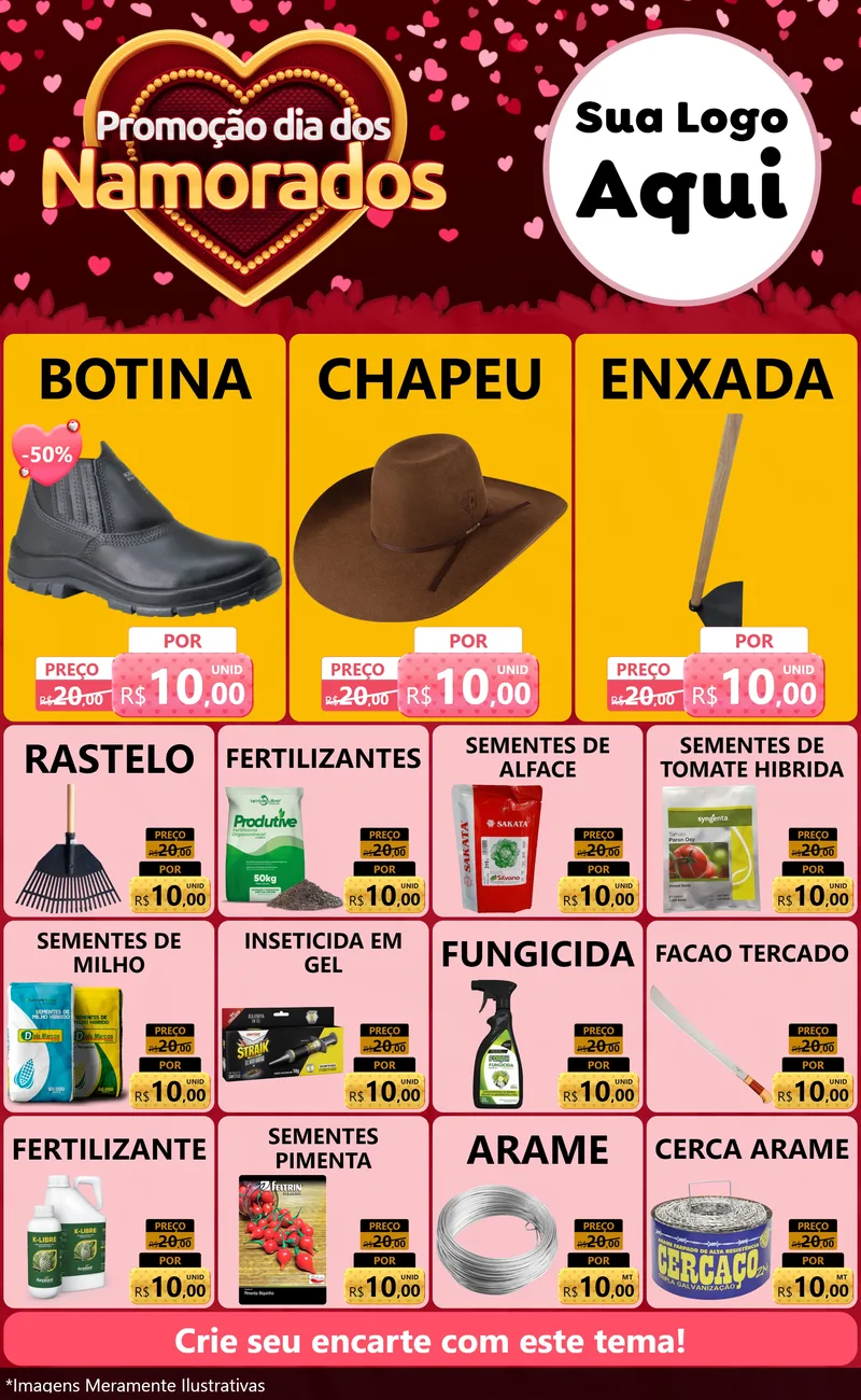 Modelo de Encarte para Encarte Grande com o tema Promoção Dia Dos Namorados para Agropecuária