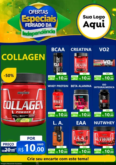 Modelo de Encarte para Encarte A4 Vertical com o tema Ofertas Especiais Feriado da Independência para Suplementos alimentares