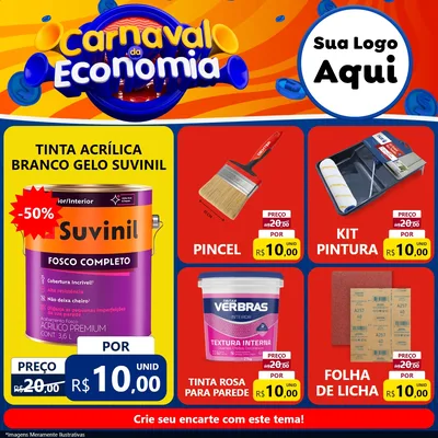 Modelo de Rede Social para Feed Facebook com o tema Carnaval da Economia para Tintas e Ferramentas
