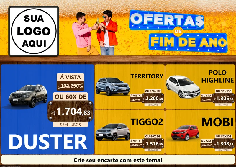 Modelo de Encarte para Encarte A4 Horizontal com o tema Ofertas de Fim de Ano para Concessionaria de Carros