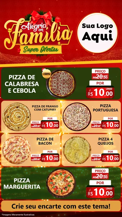 Modelo de TV para TV Vertical com o tema Alegria em Família Super Ofertas - Natal para Pizzaria