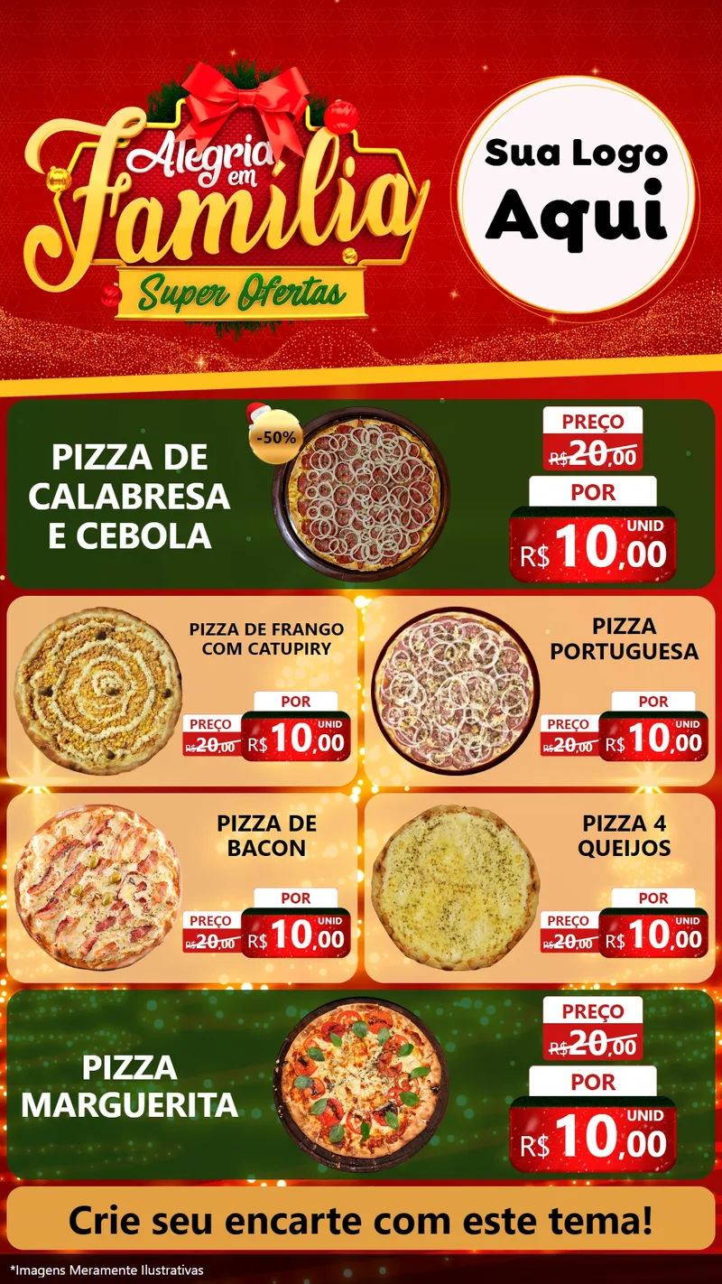 Modelo de TV para TV Vertical com o tema Alegria em Família Super Ofertas - Natal para Pizzaria