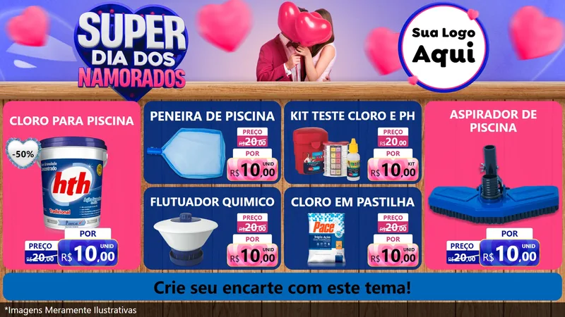 Modelo de TV para TV Horizontal com o tema Super Dia dos Namorados para Produtos para Piscina