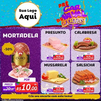 Modelo de Rede Social para Feed Facebook com o tema Pré Carnaval de Ofertas para Frios e Laticínios