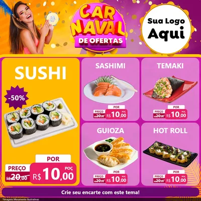 Modelo de Rede Social para Feed Facebook com o tema Carnaval de Ofertas para Comida japonesa