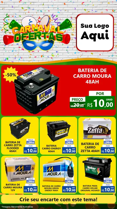 Modelo de Rede Social para Stories com o tema Carnaval de Ofertas para Baterias Elétricas