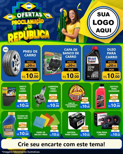 Modelo de Rede Social para Feed Instagram com o tema Ofertas Proclamação da República para Auto peças