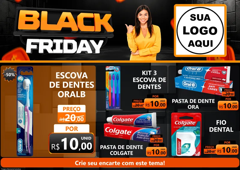 Modelo de Encarte para Encarte A4 Horizontal com o tema Black Friday para Higiene Pessoal