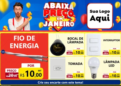 Modelo de Encarte para Encarte A4 Horizontal com o tema Abaixa Preço em Janeiro para Materiais Elétricos