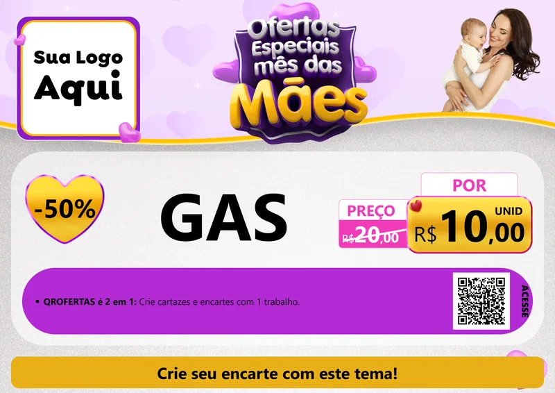 Modelo de Cartaz para Cartaz A4 Horizontal com o tema Ofertas Especiais - Mês das Mães para Água e gás