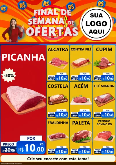 Modelo de Encarte para Encarte A4 Vertical com o tema Final de Semana de Ofertas para Açougue