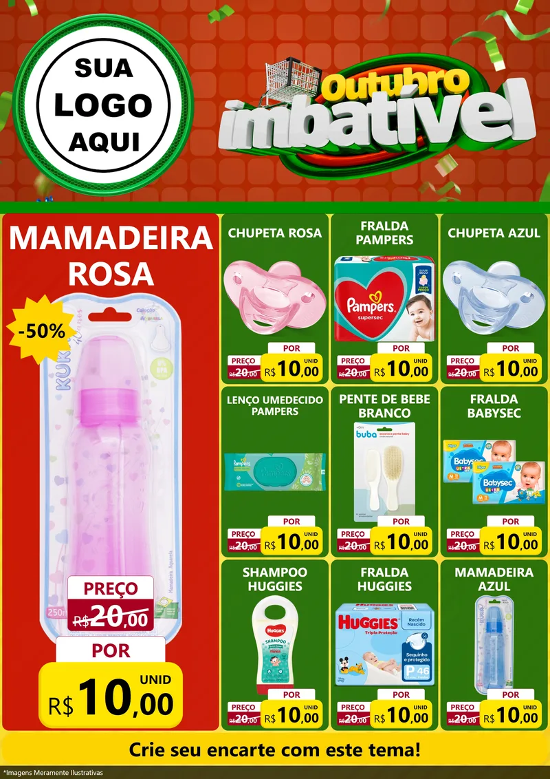 Modelo de Encarte para Encarte A4 Vertical com o tema Outubro Imbatível para Bebês