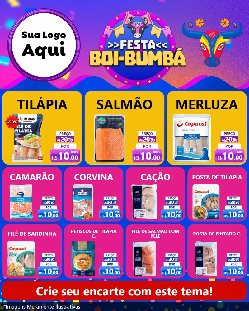 Modelo de Rede Social para Feed Instagram com o tema Festa Boi-Bumbá para Peixaria