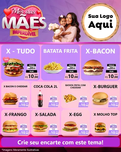 Modelo de Rede Social para Feed Instagram com o tema Mês das Mães Imperdível para Hamburgueria