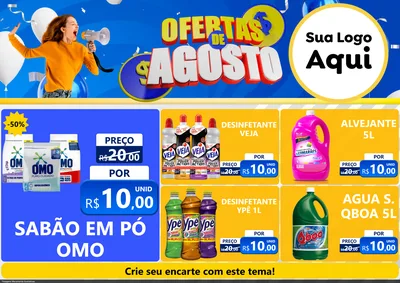 Modelo de Encarte para Encarte A4 Horizontal com o tema Ofertas de Agosto para Produtos de Limpeza