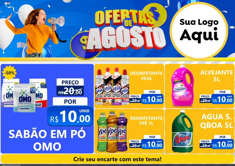 Modelo de Encarte para Encarte A4 Horizontal com o tema Ofertas de Agosto para Produtos de Limpeza
