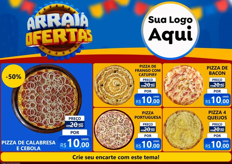 Modelo de Encarte para Encarte A4 Horizontal com o tema Arraiá de Ofertas - Junina para Pizzaria
