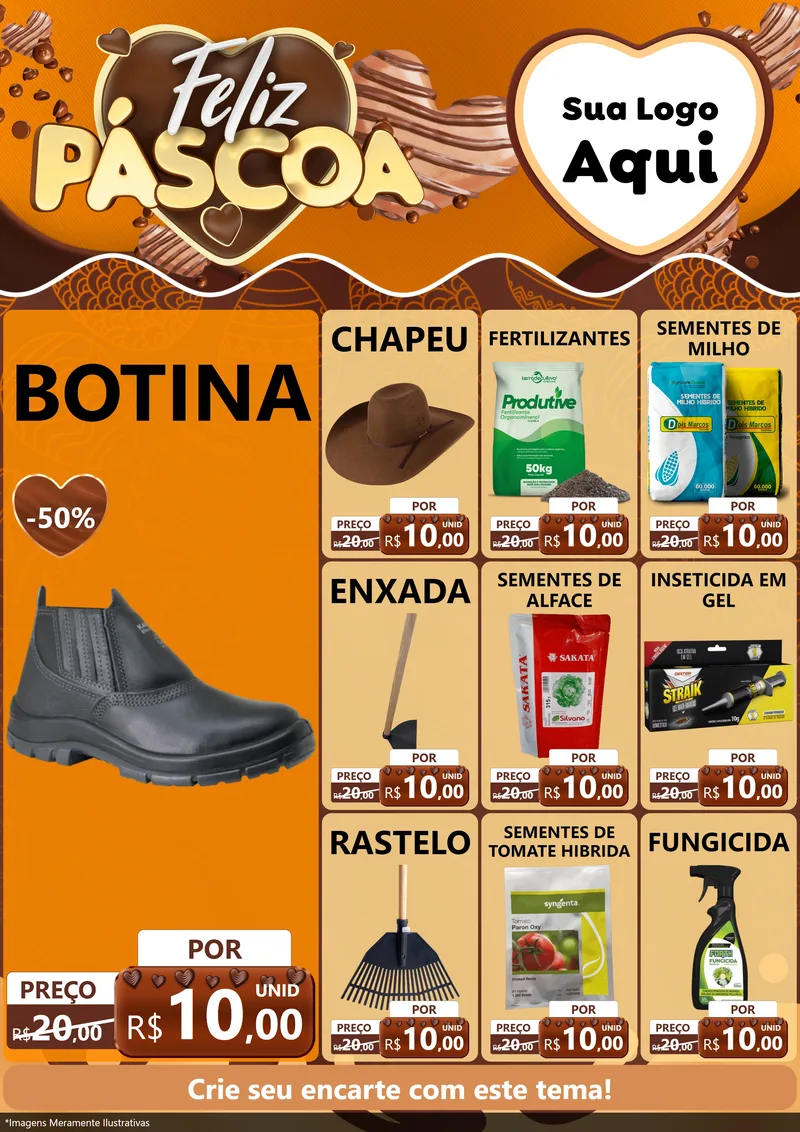Modelo de Encarte para Encarte A4 Vertical com o tema Feliz Páscoa para Agropecuária