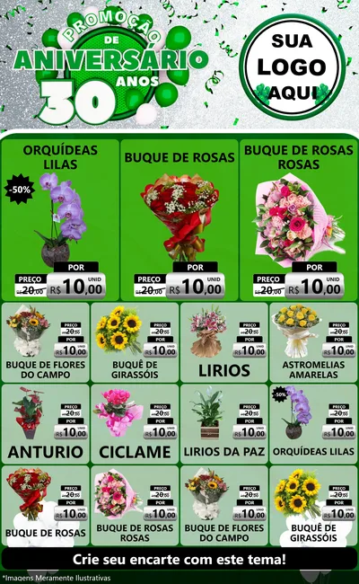 Modelo de Encarte para Encarte Grande com o tema Promoção de Aniversário - 30 Anos para Floricultura e jardim
