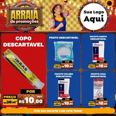 Modelo de Rede Social para Feed Facebook com o tema Arraiá de Promoções para Embalagens