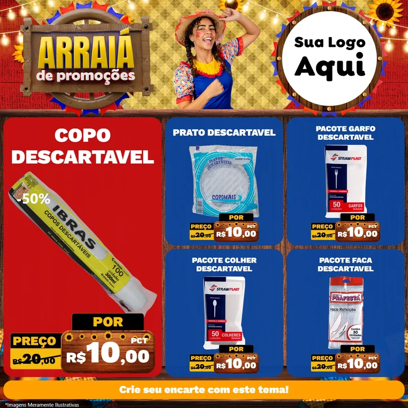 Modelo de Rede Social para Feed Facebook com o tema Arraiá de Promoções para Embalagens