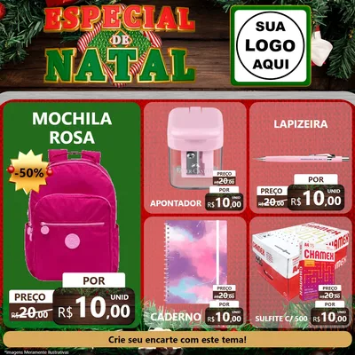 Modelo de Rede Social para Feed Facebook com o tema Especial de Natal para Papelaria