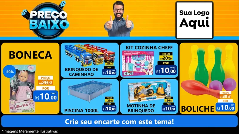 Modelo de TV para TV Horizontal com o tema Preço Baixo para Brinquedos