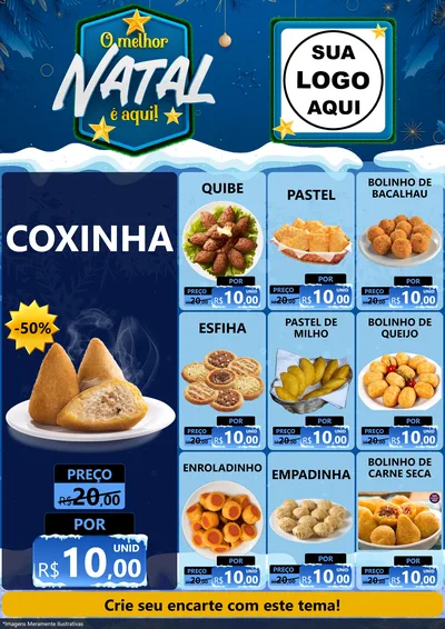 Modelo de Encarte para Encarte A4 Vertical com o tema O Melhor Natal É Aqui! para Salgadaria