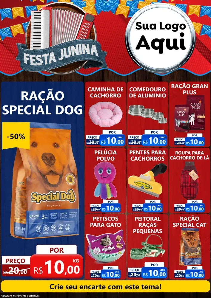 Modelo de Encarte para Encarte A4 Vertical com o tema Festa Junina para Pet Shop