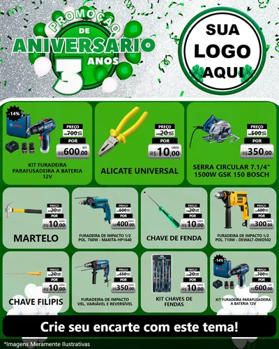 Modelo de Rede Social para Feed Instagram com o tema Promoção de Aniversário - 3 Anos para Maquinas e Ferramentas