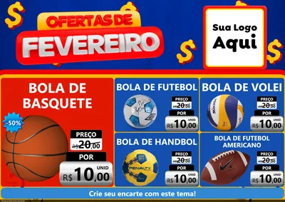 Modelo de Encarte para Encarte A4 Horizontal com o tema Ofertas de Fevereiro para Artigos Esportivos