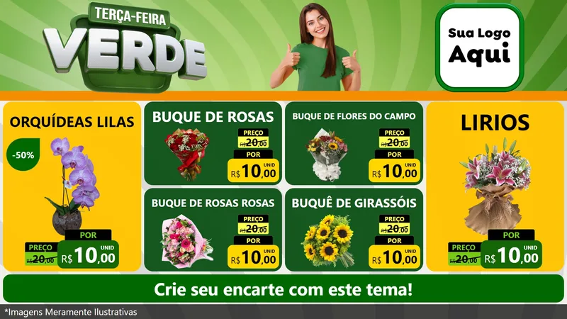 Modelo de TV para TV Horizontal com o tema Terça - Feira Verde para Floricultura e jardim