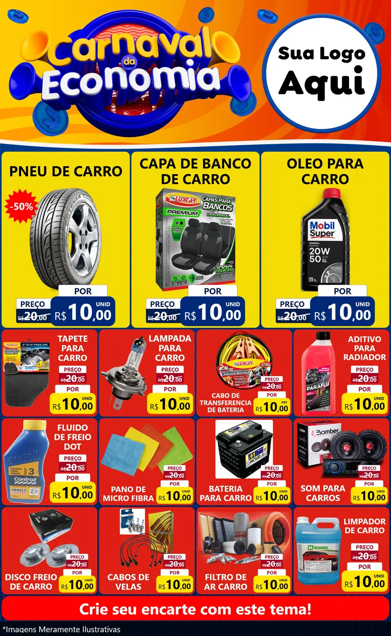 Modelo de Encarte para Encarte Grande com o tema Carnaval da Economia para Auto peças