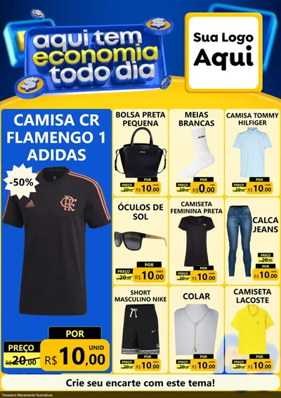 Modelo de Encarte para Encarte A4 Vertical com o tema Aqui Tem Economia Todo Dia para Roupas e acessórios