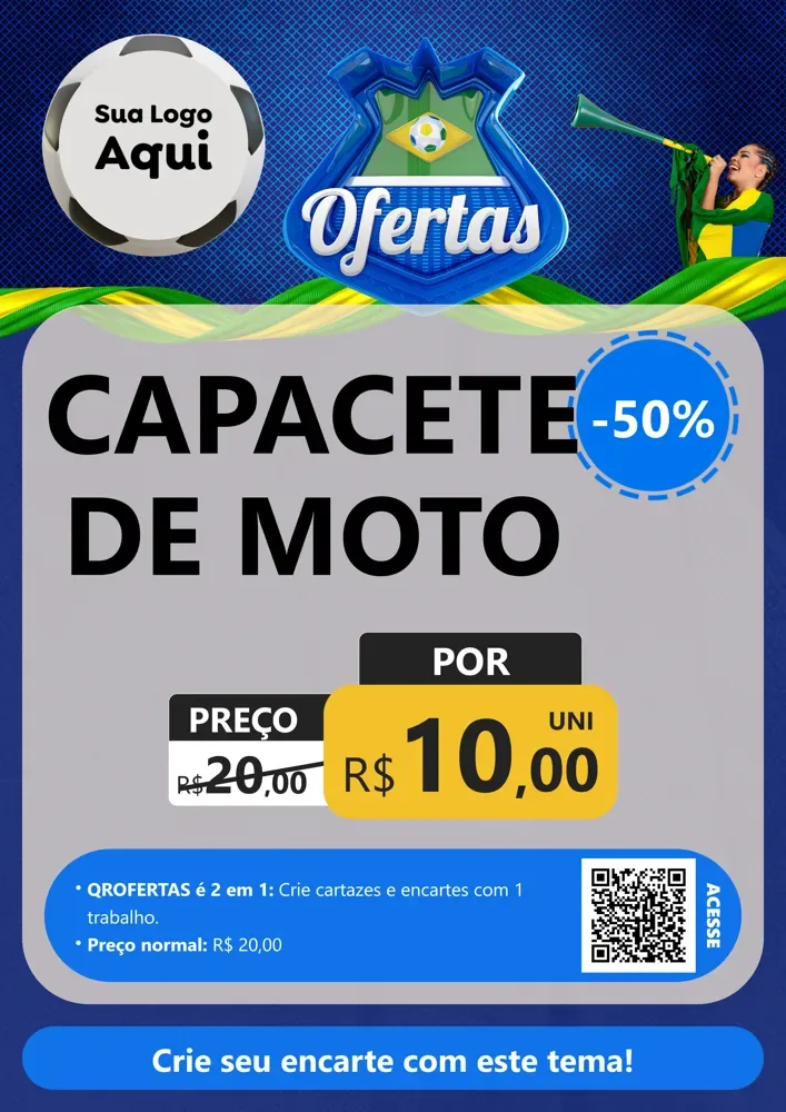 Modelo de Cartaz para Cartaz A4 Vertical com o tema Ofertas (Futebol) para Moto peças