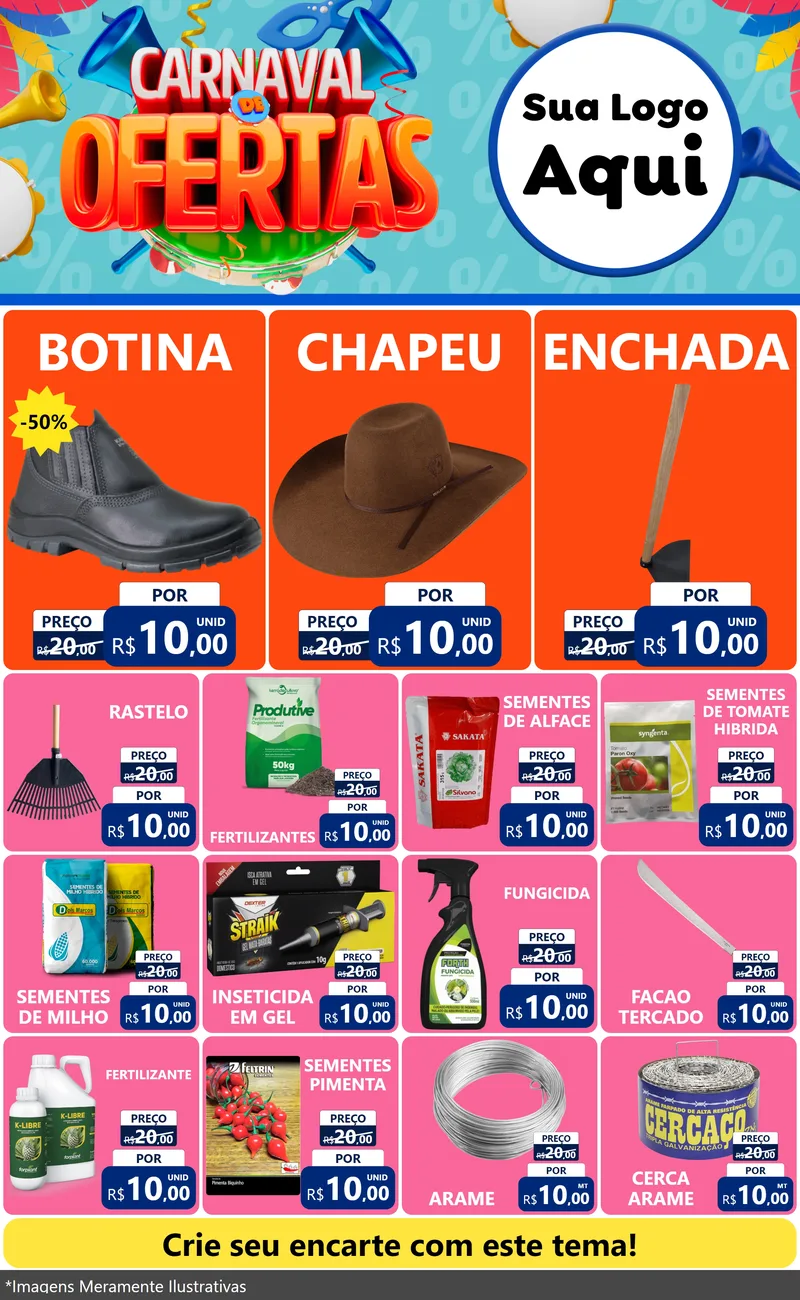 Modelo de Encarte para Encarte Grande com o tema Carnaval de Ofertas para Agropecuária