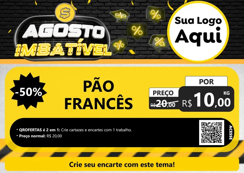 Modelo de Cartaz para Cartaz A4 Horizontal com o tema Agosto Imbatível para Padaria