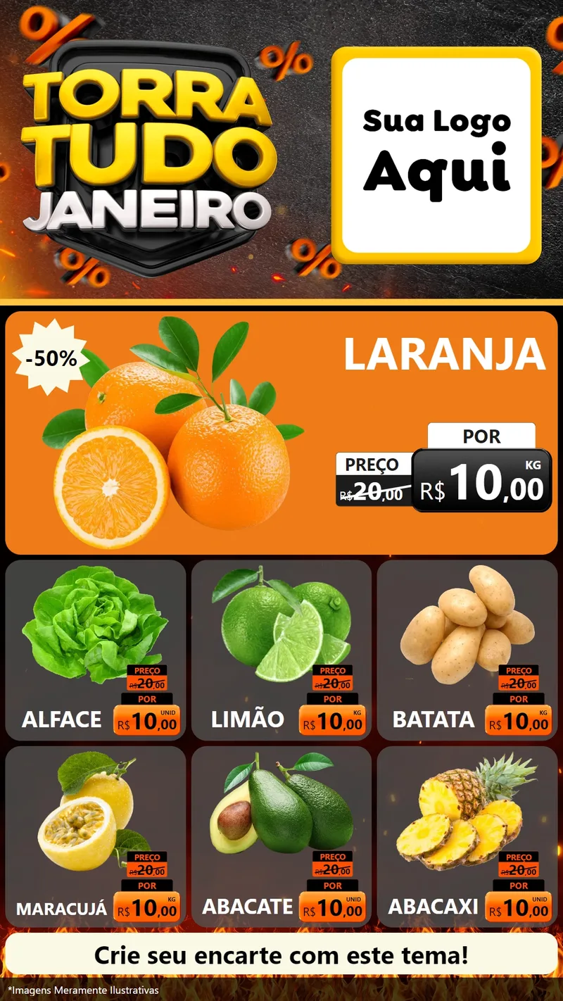 Modelo de Rede Social para Stories com o tema Torra Tudo Janeiro para Hortifrúti