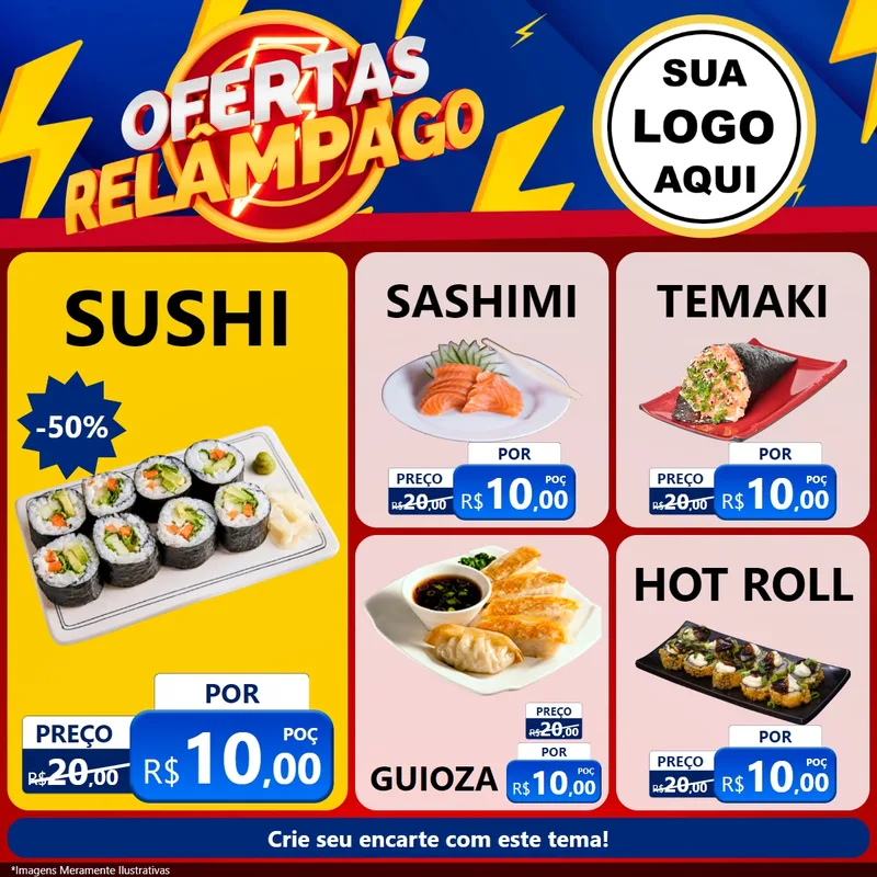 Modelo de Rede Social para Feed Facebook com o tema Ofertas Relâmpago para Comida japonesa