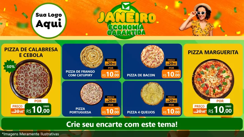 Modelo de TV para TV Horizontal com o tema Janeiro - Economia Garantida para Pizzaria