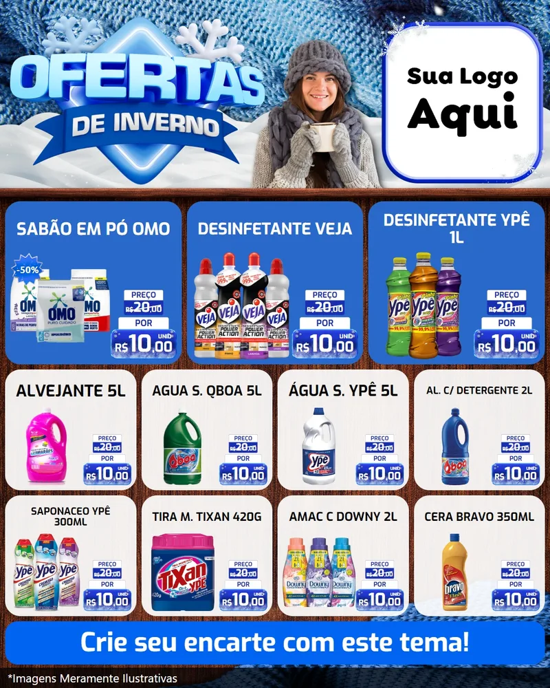 Modelo de Rede Social para Feed Instagram com o tema Ofertas de Inverno para Produtos de Limpeza