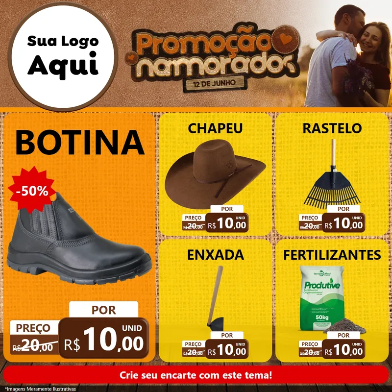 Modelo de Rede Social para Feed Facebook com o tema Promoção Namorados para Agropecuária