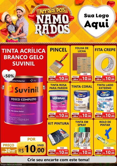 Modelo de Encarte para Encarte A4 Vertical com o tema Arraiá dos Namorados para Tintas e Ferramentas