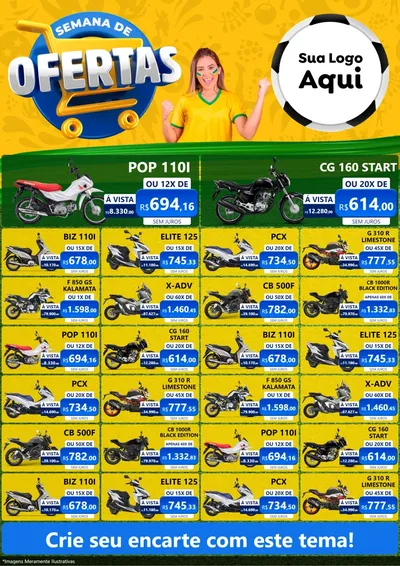 Modelo de Encarte para Encarte A4 Vertical com o tema Semana de Ofertas - Copa para Concessionaria de Motos